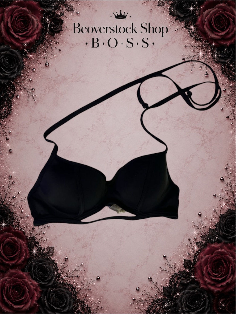 Preowned Victoria's Secret PINK Black Padded Push Up Bikini Top - S